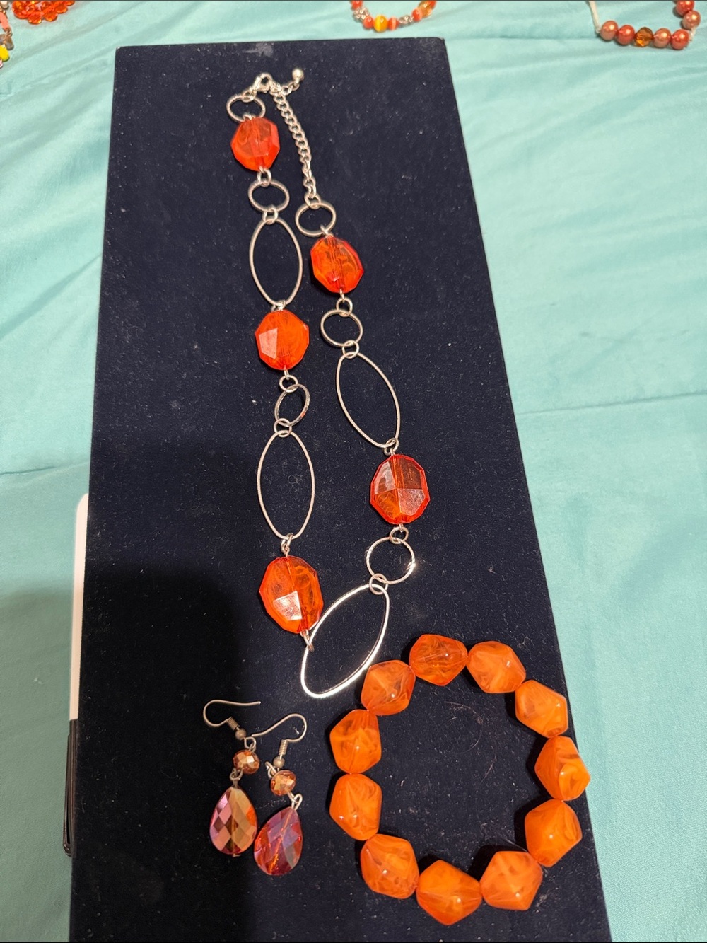 Orange Bead Necklace, Bracelet & Earrings Set
